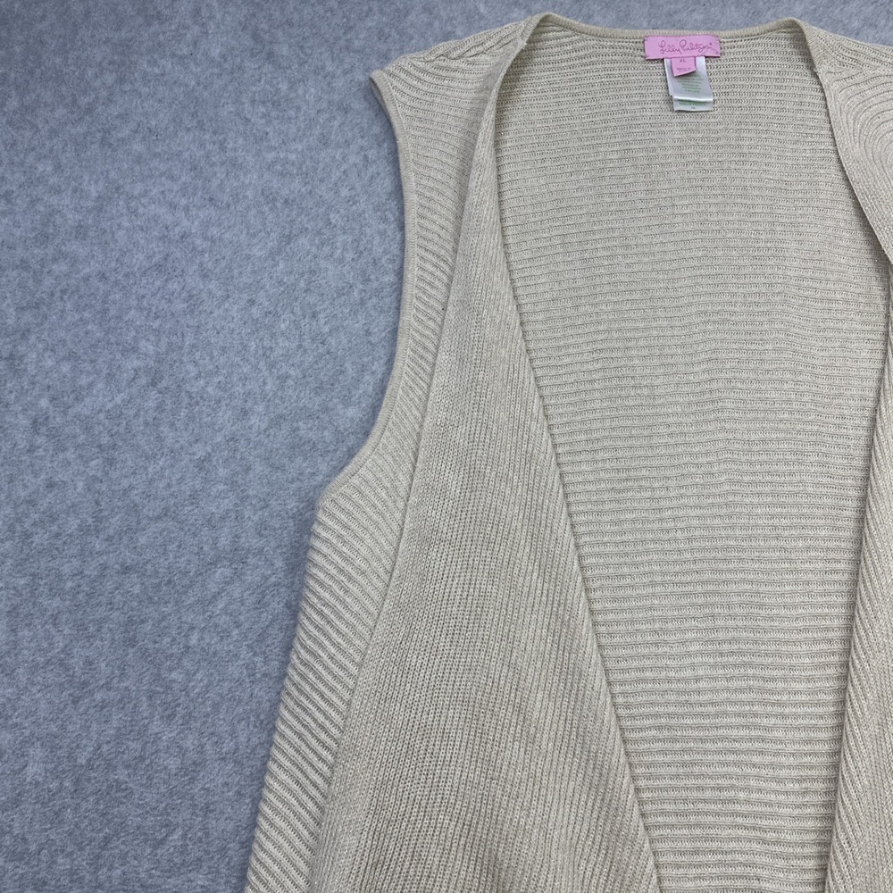 Lilly Pulitzer Andella Sweater Women XL Beige Glitter Fringe Sleeveless Open - Picture 7 of 12